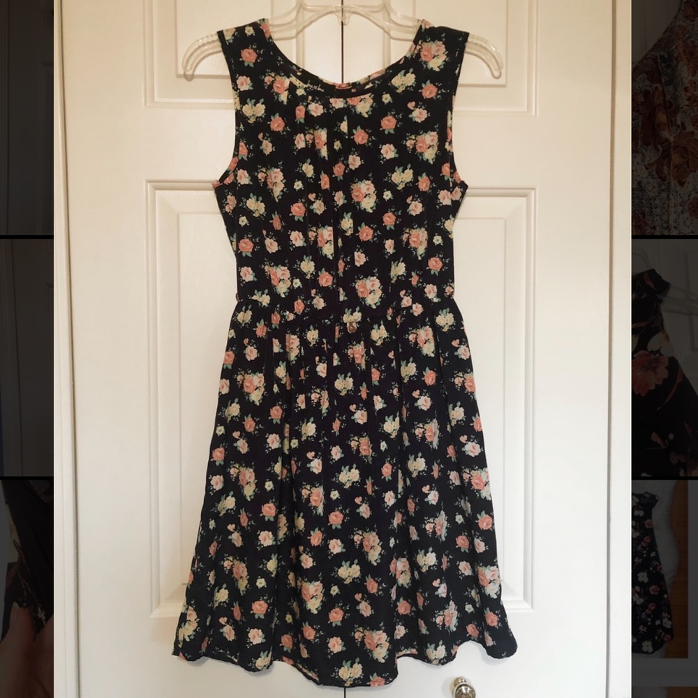 By&By Floral Print Dress Black/Navy Blue S